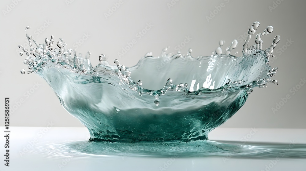 Leinwandbilder Elegant splashing crystalline water wave with sparkling droplets in dynamic motion creating an abstract and design  The transparent liquid flows with a refreshing serene and high end aesthetic