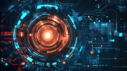 Obraz premium Futuristic HUD interface glowing orange, circuit background, digital technology
