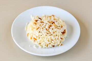 Traditional delicious Turkish food; Turkish style rice pilaf (Turkish name; Arpa sehriyeli. tavuk, kuru fasulyeli, pirinc pilavi). Cigerli, kavurmali, tereyagli nohut pilav.
