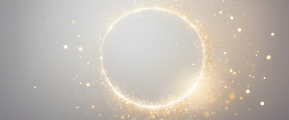 Gold glitter particle swirl circle effect. Vector sparkling light twirl of glowing glittering particles whirl texture. Space star dust round shine or wind wave spin with glow tail on white background