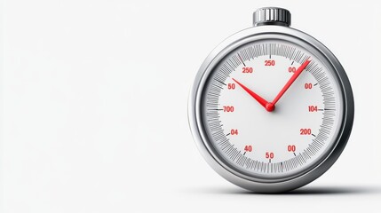 Classic Stopwatch with Red Hands on a Minimalist Background Emphasizing Time Measurement Concept