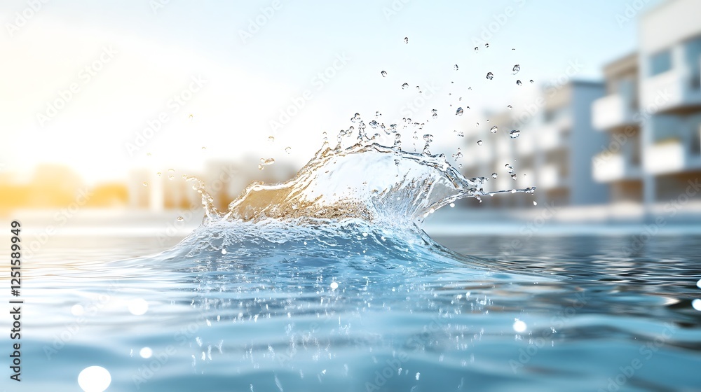 Fototapete energetic water splash creating a dynamic and eye catching scene in an urban setting with vibrant co