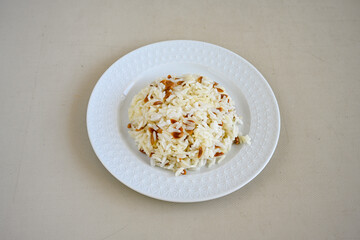 Traditional delicious Turkish food; Turkish style rice pilaf (Turkish name; Arpa sehriyeli. tavuk, kuru fasulyeli, pirinc pilavi). Cigerli, kavurmali, tereyagli nohut pilav.
