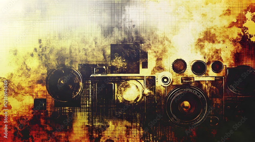 Poster explosive sound system on futuristic stage with dramatic lighting