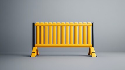 Bright Yellow Safety Barrier with Vertical Stripes on Gray Background for Construction Projects and Road Safety