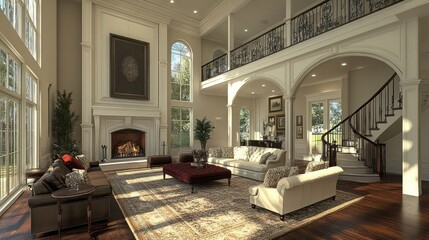 Sunlit Grand Mansion Living Room Interior Design