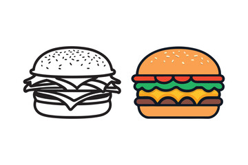 Tasty Cheeseburger Clipart in Full Color and Outline Style