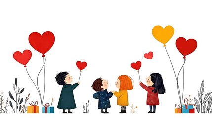 Fototapeta premium Children Celebrating with Heart Balloons