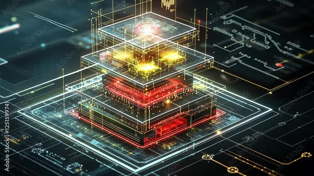 Aufkleber glowing quantum computer processing data in a futuristic server room, representing advanced technolo