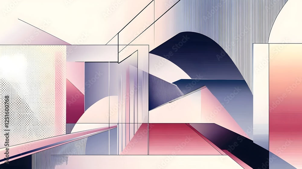 Poster Geometric Abstract Architectural Shapes in Vivid Gradient Color Palette