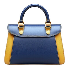 Elegant blue and gold handbag with matching colors,  simple style, simple shape, transparent background png