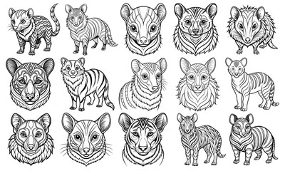 Obraz premium Mammal Coloring Page for Kids in Detailed Hand-Drawn Style, Adults in Line Art, Perfect for Children's Activity Books or Toddler Fun. Isolated on White Background, Ideal for Art Practice.
