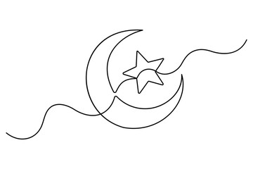 Continuous one line drawing of Moon and star outline vector illustration
