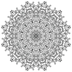 Black and White Mandala Art with Abstract Elements
