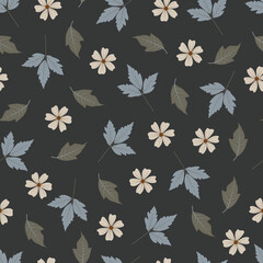 Floral seamless pattern. Flowery surface pattern design of stylized wildflowers and leave
