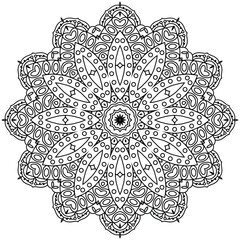 Black and White Mandala Art with Abstract Elements
