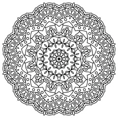Black and White Mandala Art with Abstract Elements
