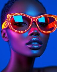 Vibrant Portrait with Neon Sunglasses and Bold Makeup © Meekarn