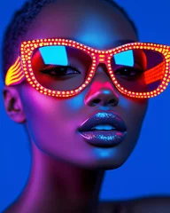 Vibrant Portrait with Neon Sunglasses and Bold Makeup © Meekarn