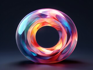 Abstract 3D  O Shape With Multicolored Glass Texture