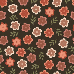 Scandi flowers seamless pattern. Floral surface pattern design of Scandinavian flowers and leaves