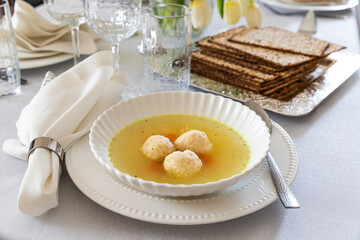Chicken soup with matzo balls. Traditional food for Passover