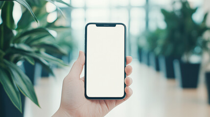 Showcasing a smartphone in a modern office digital display indoor perspective