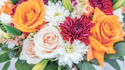 Obraz premium Colorful Floral Arrangement With Roses and Chrysanthemums In A Close Up Composition.