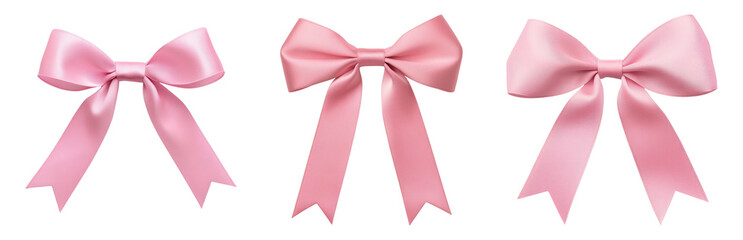 Pink Satin Bows with Ribbons for Decorations Isolated on transparent background