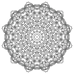 Black and White Mandala Art with Abstract Elements
