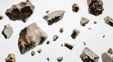 Floating rocks, asteroid fragments, various shapes and sizes