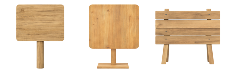 Wooden Signs for Various Display Purposes Isolated on transparent background