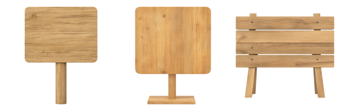 Wooden Signs for Various Display Purposes Isolated on transparent background