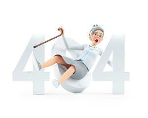 3d cartoon granny falling in 404 word