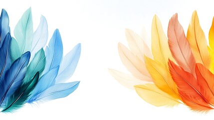 Fototapeta premium Vibrant Teal and Orange Feather Fan Digital Painting AI Generated
