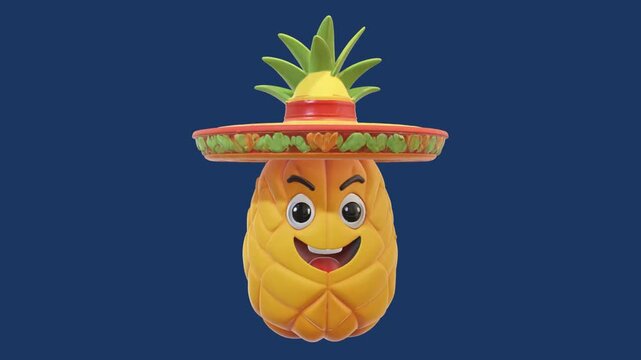 funny talking cartoon pineapple with sombrero