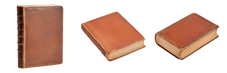 Vintage Leather Bound Books Displayed Together Isolated on transparent background
