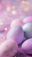 Elegant Easter composition with artisanal decorated eggs and fresh spring flowers on a trendy background. Perfect for social media marketing and business.
