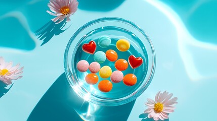 Colorful Candies in a Refreshing Pool Scene