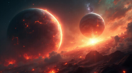 Fiery Celestial Bodies in Space