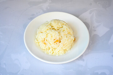 Traditional delicious Turkish food; Turkish style rice pilaf (Turkish name; Arpa sehriyeli. tavuk, kuru fasulyeli, pirinc pilavi). Cigerli, kavurmali, tereyagli nohut pilav.
