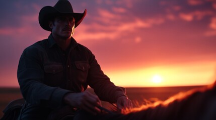 Cowboy horseback sunset plains ranch silhouette