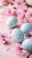 Fototapeta premium Easter egg & paschal themed social media template to enhance your business presence! Perfect for holiday promotions & festive content. This 9:16 vertical format features elegant symbols, soft glowing 