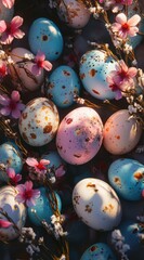 Obraz premium Easter egg & paschal themed social media template to enhance your business presence! Perfect for holiday promotions & festive content. This 9:16 vertical format features elegant symbols, soft glowing 