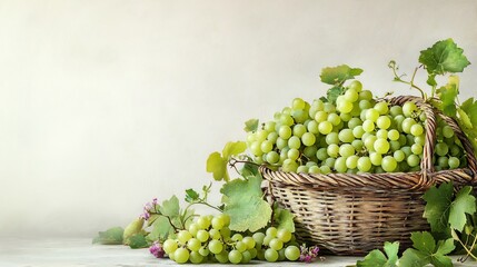 Rustic Still Life: A Basket of Green Grapes