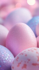 Easter composition with decorated eggs and spring blossoms. Delicate floral arrangement creates a charming rustic design for social media content. 