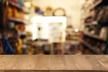 Empty wooden counter in pet shop. Space for design