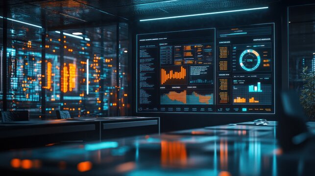 Futuristic office data analysis server room