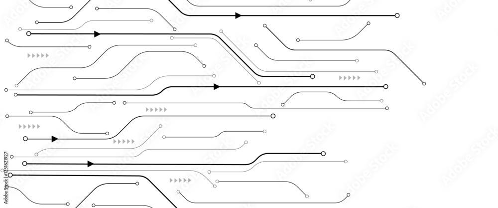 Poster Vectors White Abstract geometric dots and lines connection circuit concept. Hi tech digital connect, communication, High technology concept.