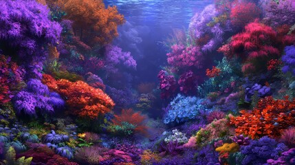 Fototapeta premium Colorful Underwater Garden With Vibrant Flora In A Blue Ocean Depth.